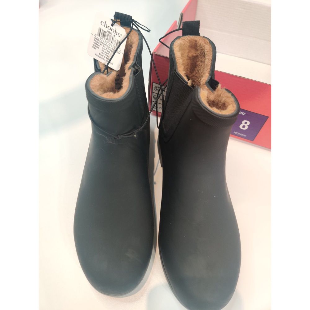 NWT Chooka Delridge Chelsea Rainboot Memory Foam & Plush Lining Black Size 8